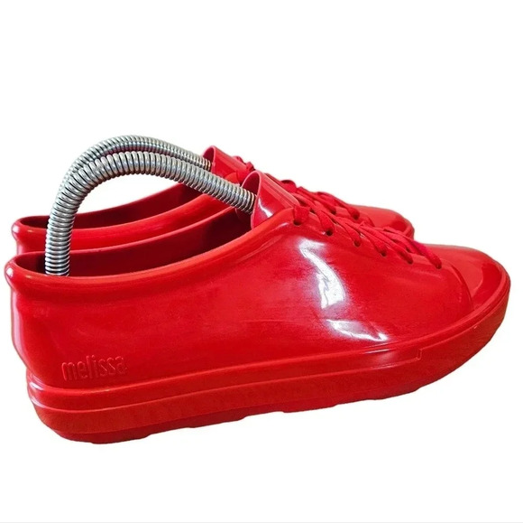 Melissa Women's Jelly PVC Lace  up Low Top Red Sneakers Shoes Size 8. - Picture 12 of 16